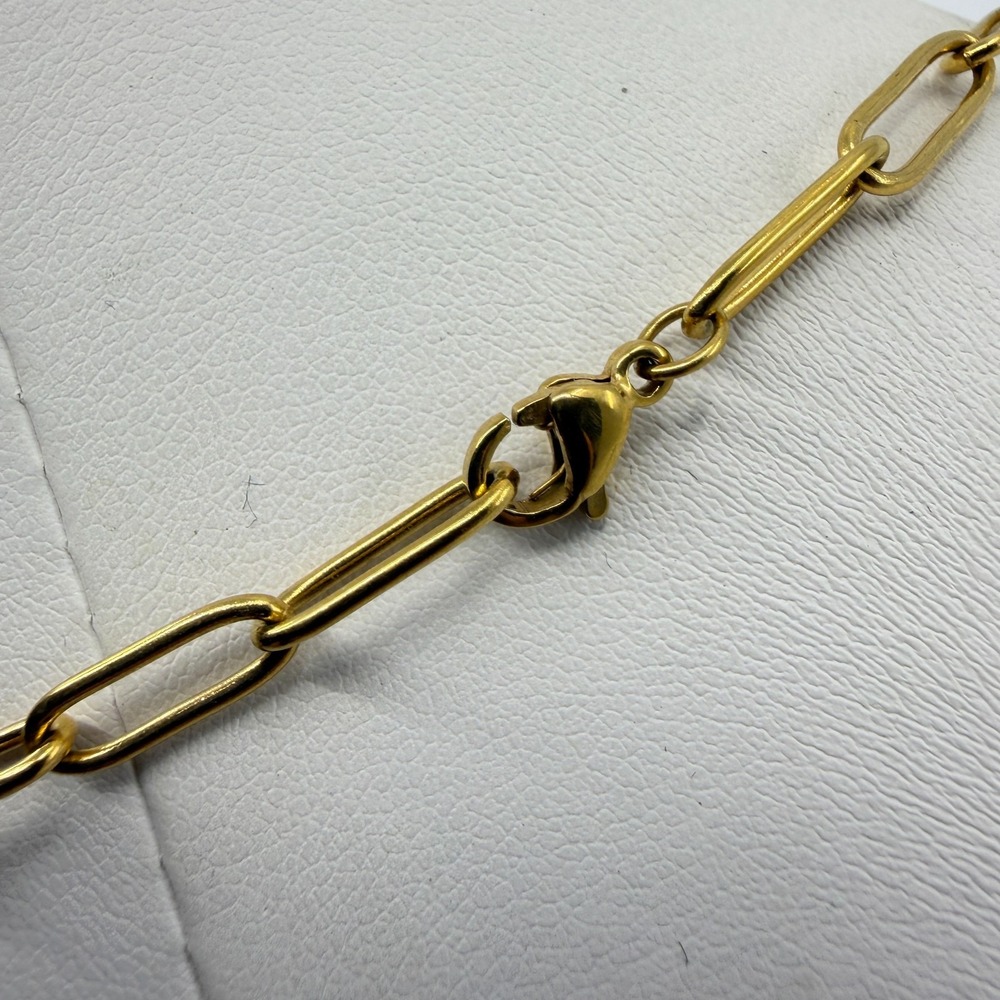 Minimalist Gold Tone Paperclip Chain Necklace - Dainty Layering Jewelry - Picture 8 of 11
